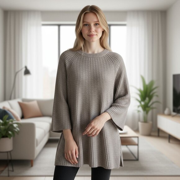 Lauren Conrad Sweater Pullover Women’s M Beige Choker Lace-Up Keyhole NWT - Picture 1 of 11
